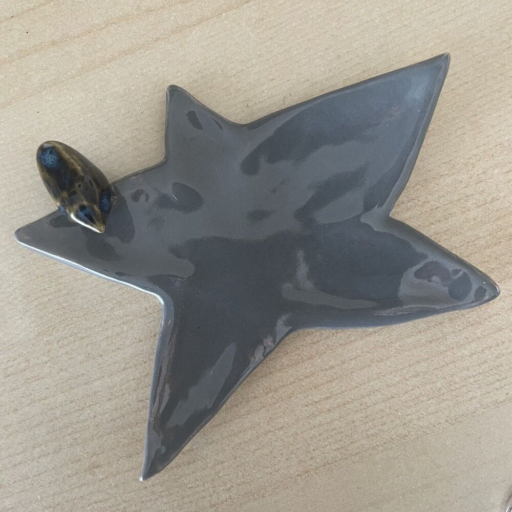Handmade Jewelry Trinket Dish Star Bird‎ Ceramic Clay Signed "Lean Dog Pottery"